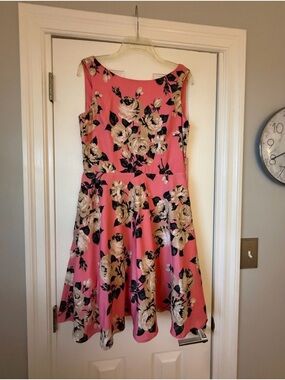 Betsey Johnson Floral Fit-and-Flare Pink Dress, Size 10